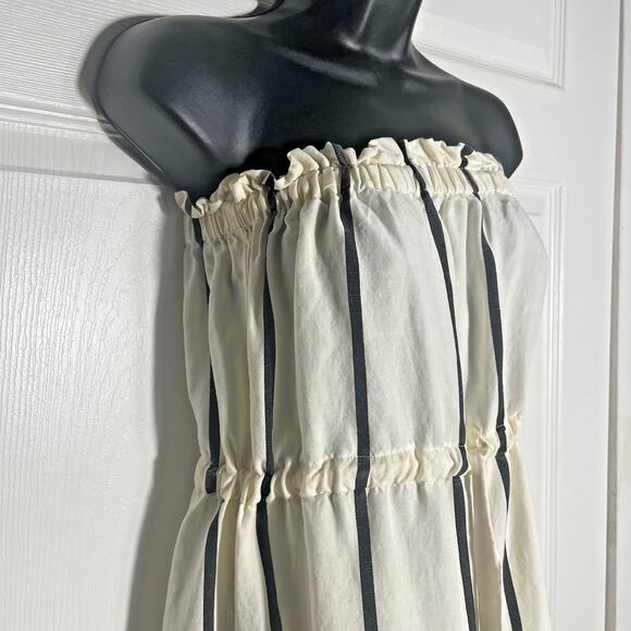 Anthropologie Sancia Jumpsuit Women Small Beige Stripe Linen Blend Wide Leg Slit - Picture 2 of 13